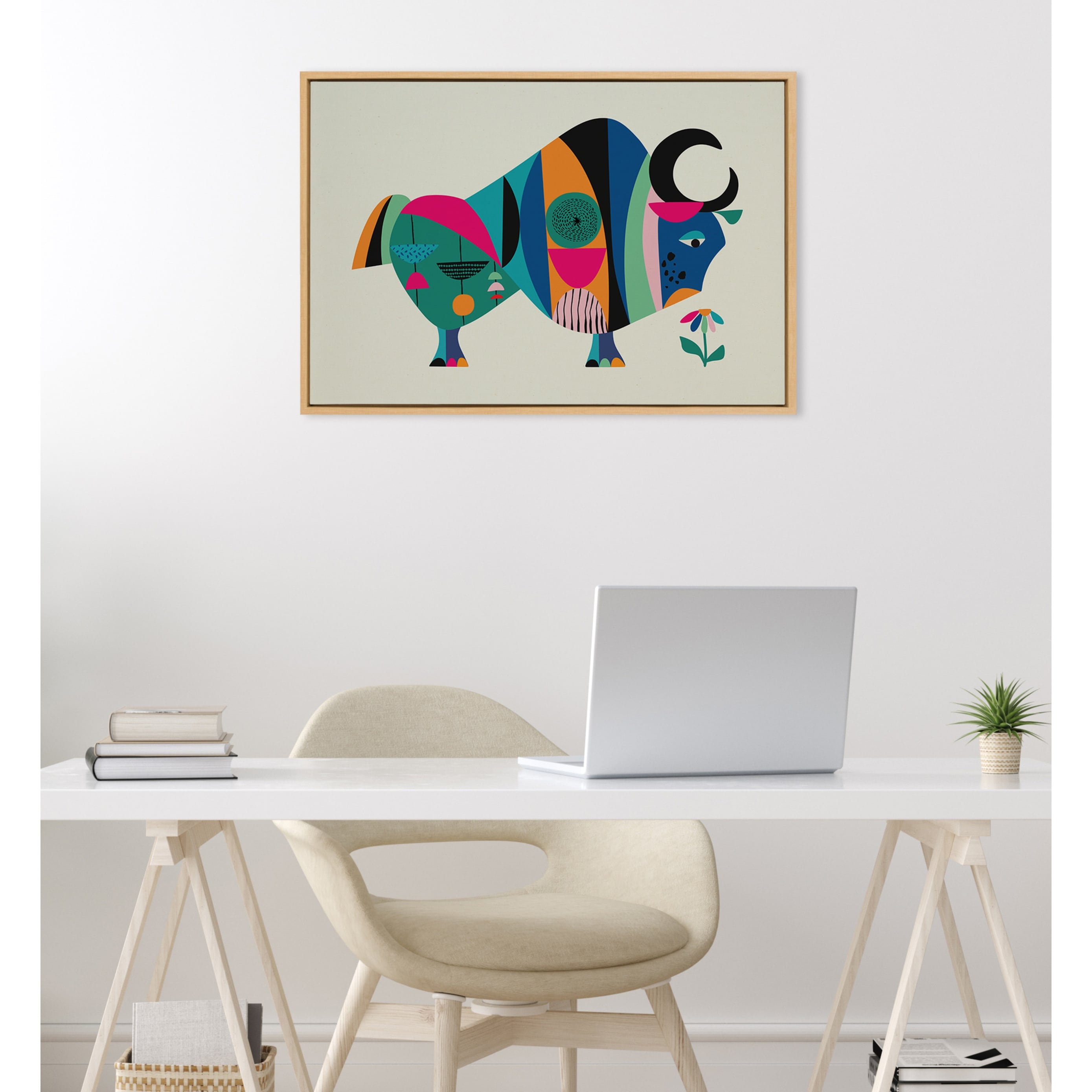 Kate and Laurel Sylvie MCM Ox Framed Canvas by Rachel Lee