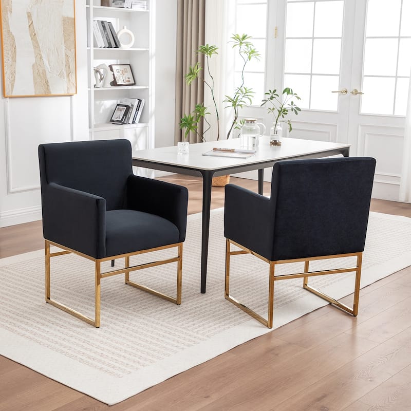 SEYNAR Modern Velvet Accent Arm Dining Chair Set of 2 with Metal Legs