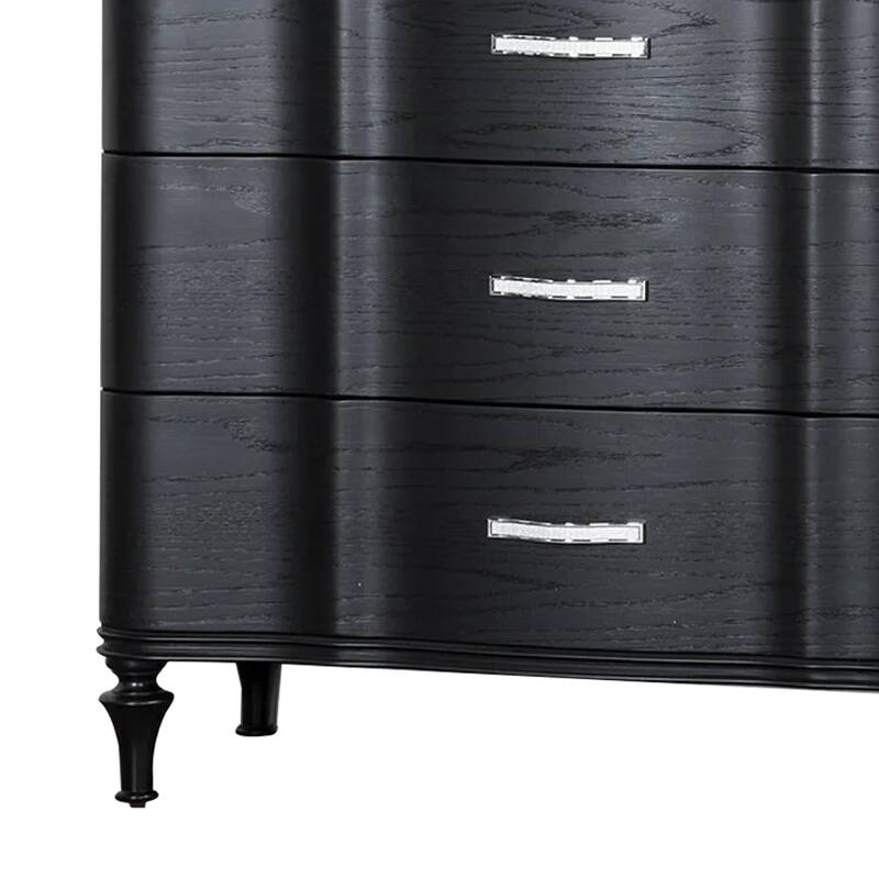 Eleena Tall Dresser Chest, 5 Drawers, Black Solid Wood, Crystal Accents