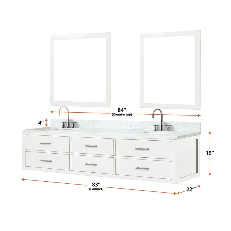 Lexora Castor Double Bath Vanity, Carrara Marble Top, Faucet Set, and Mirrors