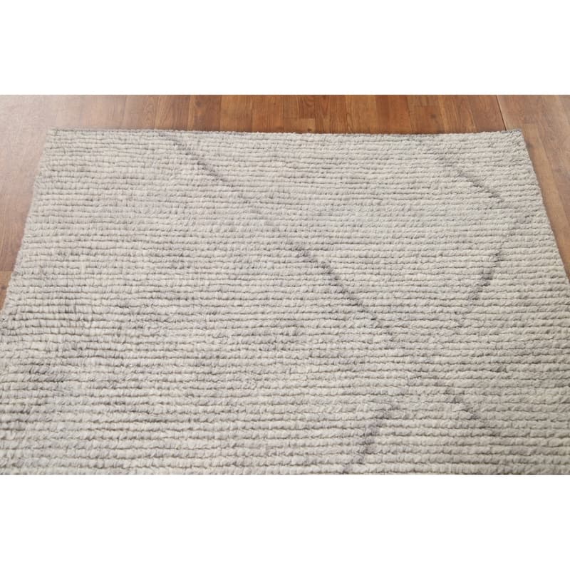 Gray Moroccan Modern Area Rug Hand-knotted Wool Carpet - 3'11" x 4'9"