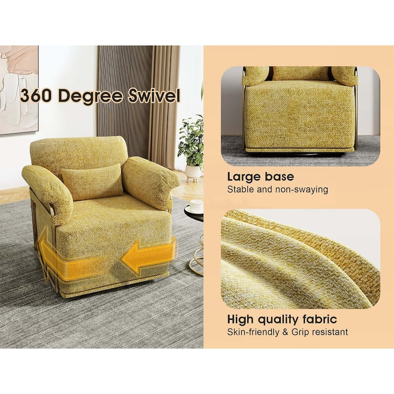 360 Degree Swivel Accent Chair,Wide Upholstered Seat,and Gold Metal Legs