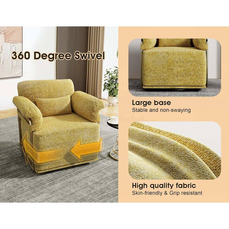 360 Degree Upholstered Armchair with Gold Metal Legs for Comfortable Reading and Relaxation