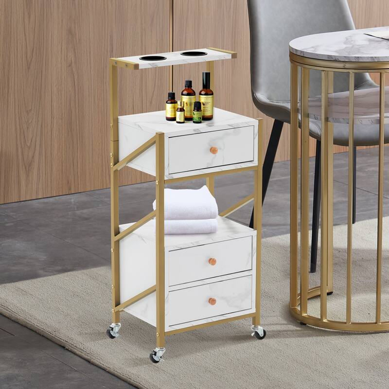 Marbled Board Trolley with Wheels Rolling Cart for Storage 2042 - 15.7*38.2*11.8 - White