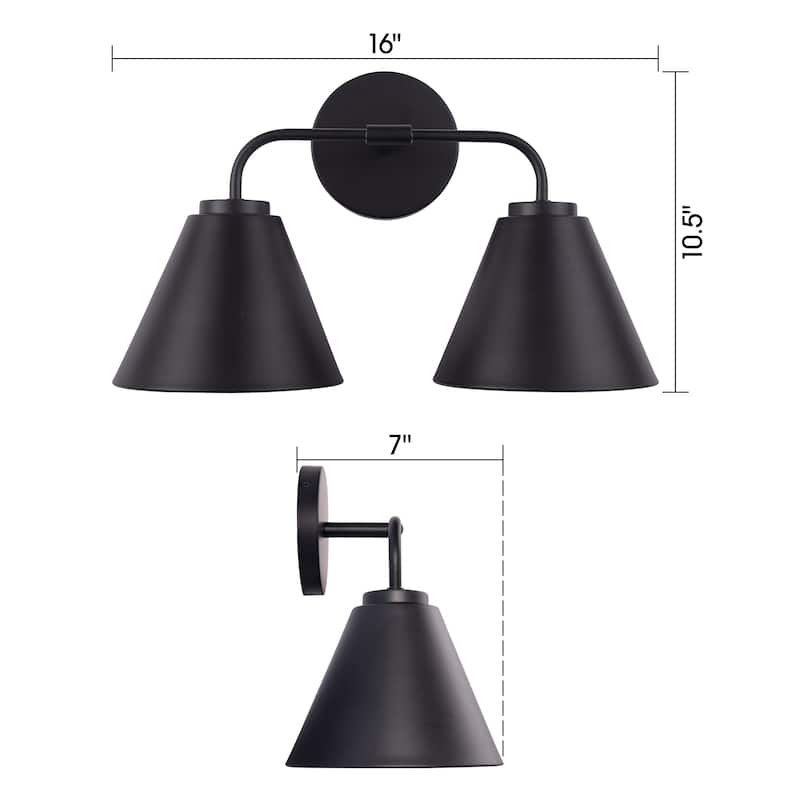 Modern Loft Lantern 2-Light Black Vanity Light - 16"L x 7"W x 10.5"H