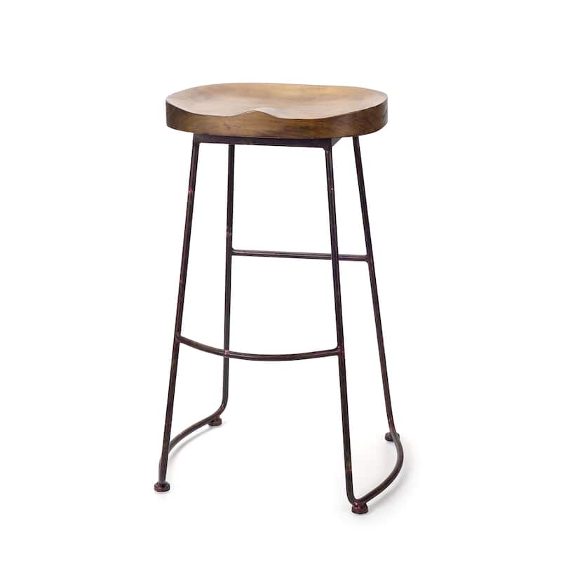 HomeRoots 30" Brown and Black Wood and Steel Bar Height Bar Chair