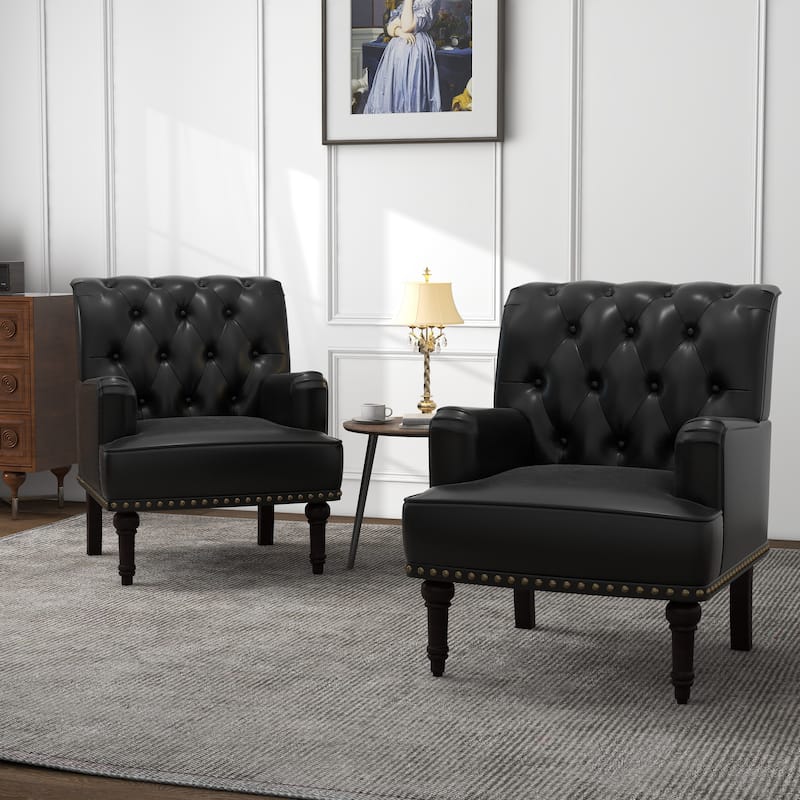 PU Leather Living Room Accent Chair with Tufted Back - Black-2Pack