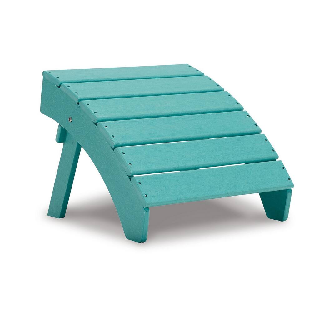 Suen 20 Inch Ottoman Footrest, Outdoor Turquoise Sloped Slatted Style