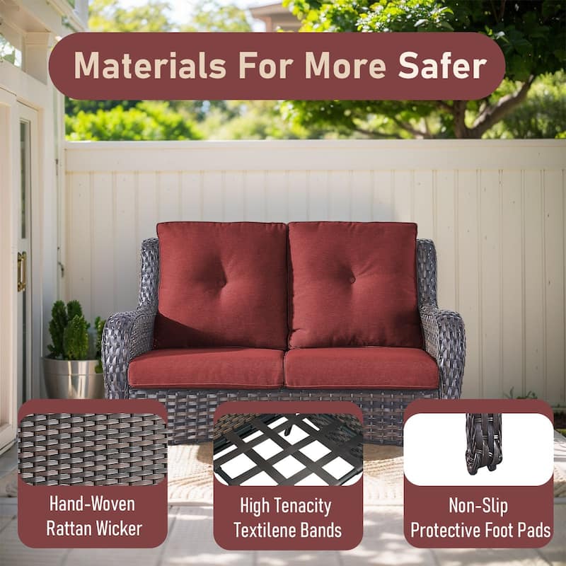 Pocassy Outdoor 6 Pieces 2-Seat Sofa Swivel Chairs Table Ottoman