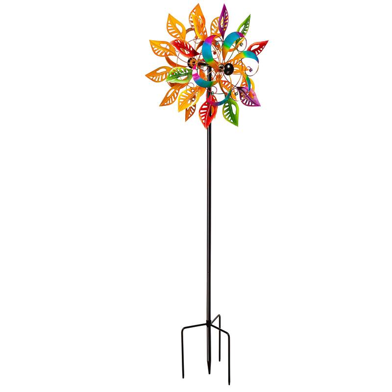 75 in. Colorful Filigree Leaves Metal Wind Spinner