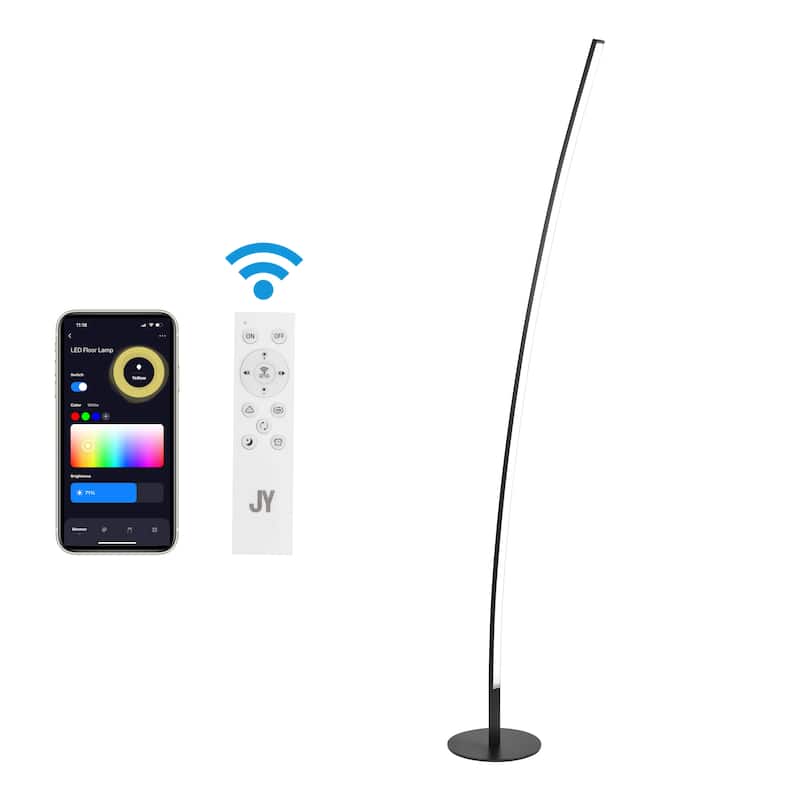 Anton 71" Modern Contemporary Aluminum/Iron Arc Integrated LED Floor Lamp, Black by JONATHAN Y - Black