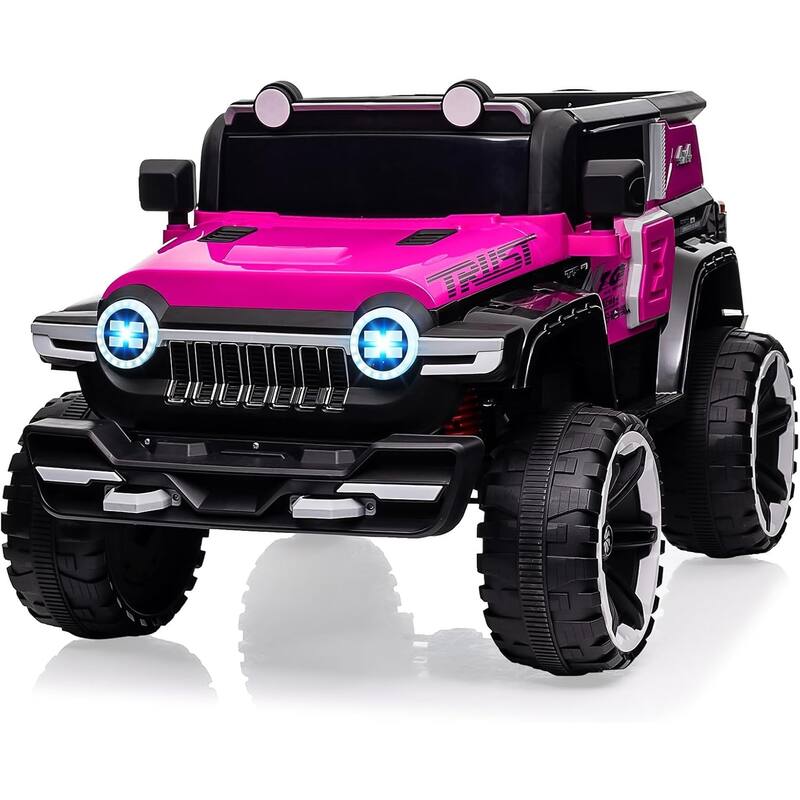 2 Seater Ride On Car with Remote Control, 4WD Off-Road Truck 12V Electric Battery Powered Ride On Toys - Pink
