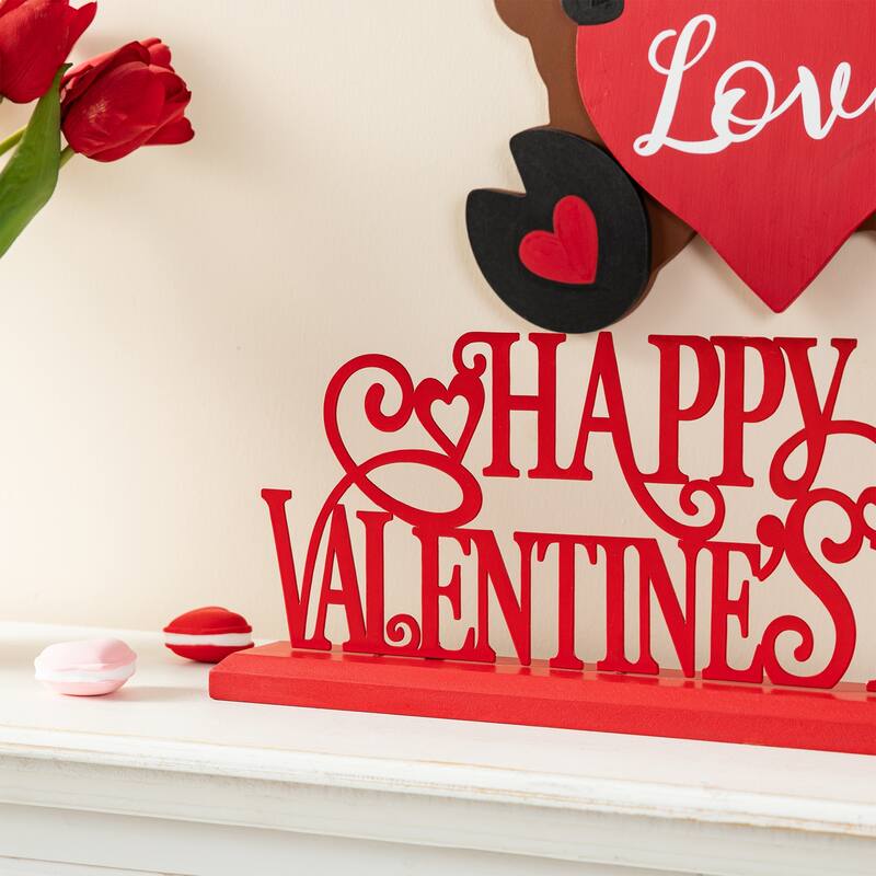 Glitzhome 16"L Wooden & Metal HAPPY VALENTINE'S DAY Table Decor