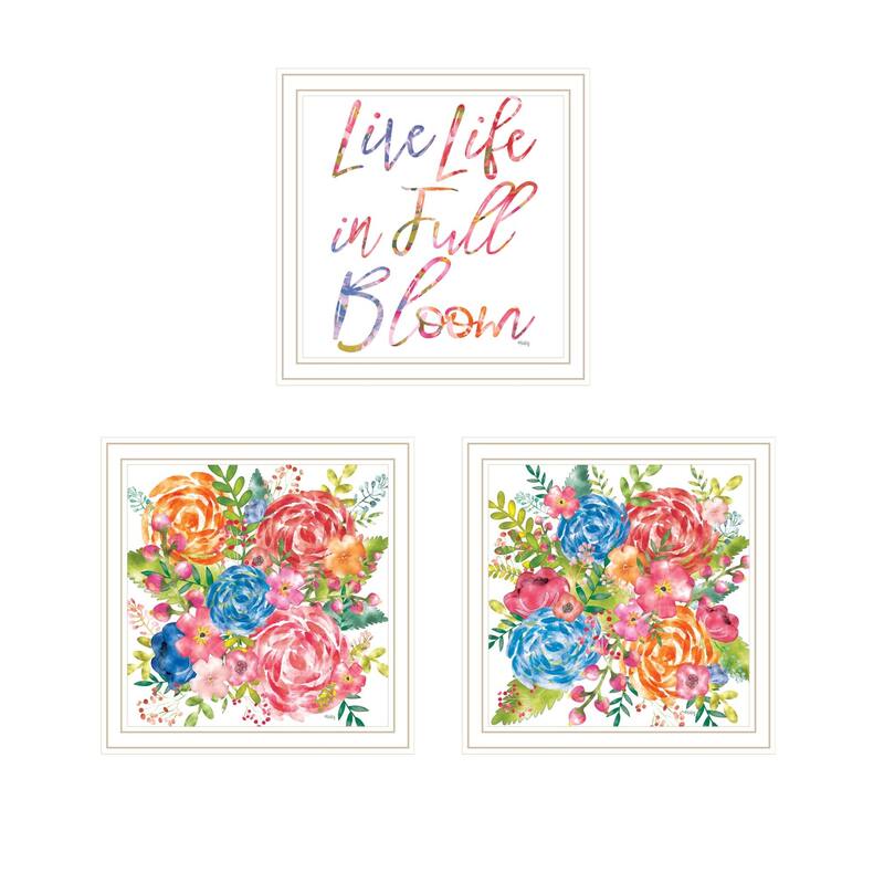 Trendy Decor 4U "Live Life in FULL Bloom!" Printed Framed Wall Art by Heidi Kuntz - White - 14 x 14