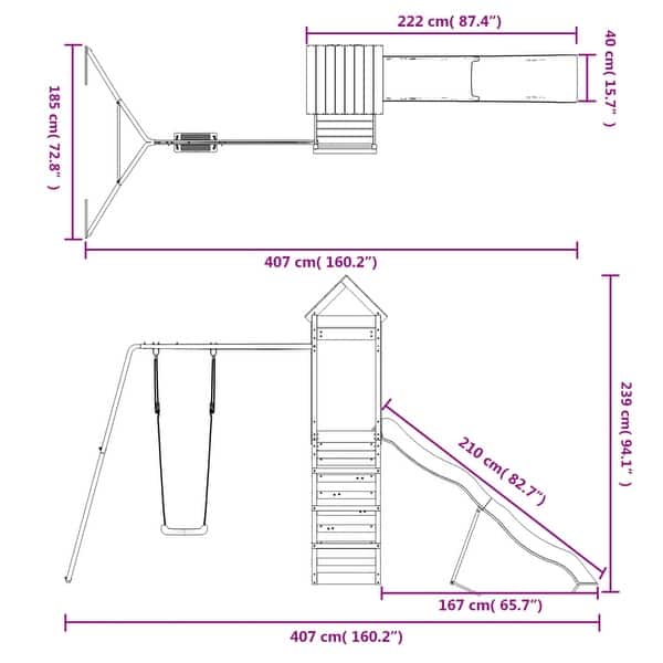 dimension image slide 0 of 2, vidaXL Swing Set Outdoor Backyard Wooden Playground Equipment for Kids Age 3-8