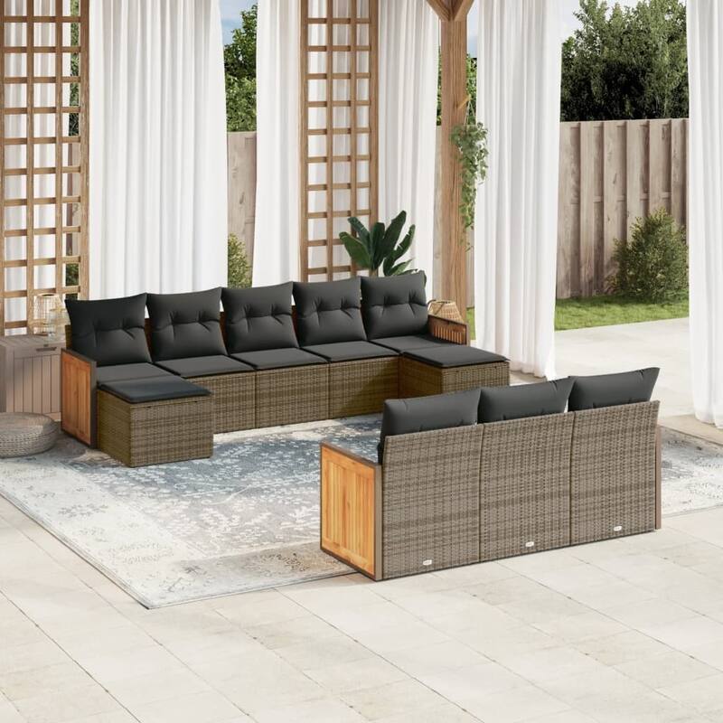 vidaXL Patio Sofa Set with Cushions Outdoor Conversation Furniture Poly Rattan - 21.7 x 21.7 x 14.6