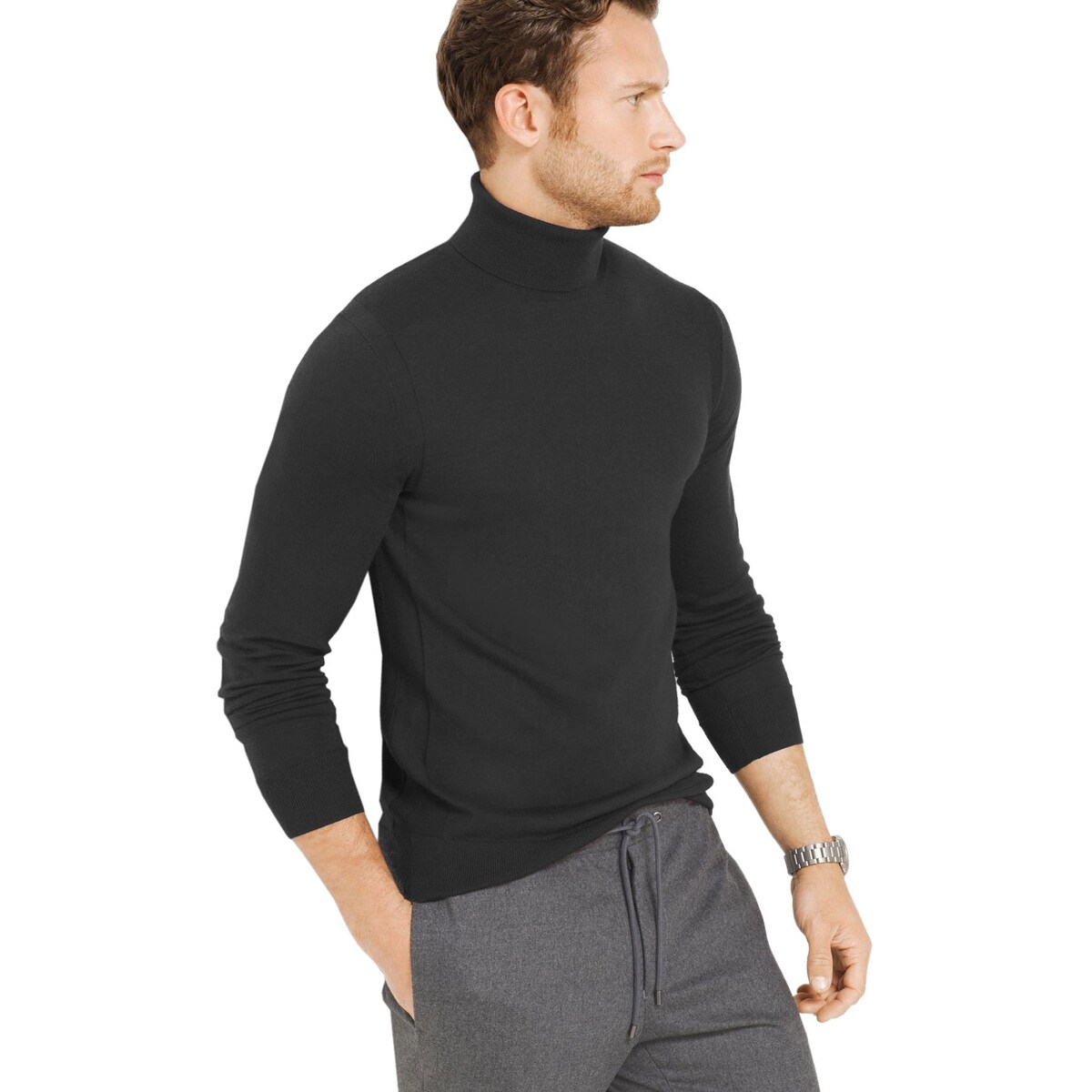 men's black merino wool turtleneck