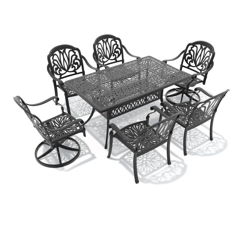 7-Piece Outdoor Dining Set with 1 Table and 6 Chairs, All-Weather Aluminum Outdoor Patio Sets
