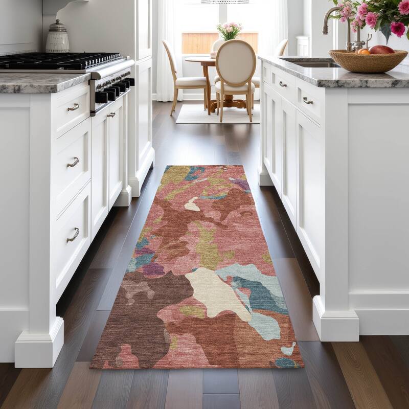 Machine Washable Indoor/Outdoor Modern Brushstrokes Chantille Rug