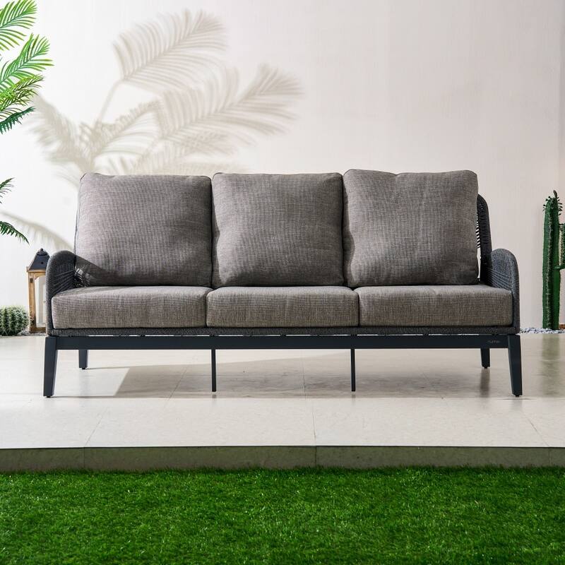 Modern Outdoor Aluminum Sofa with Removable Rope Olefin Cushions Design - 3-seater