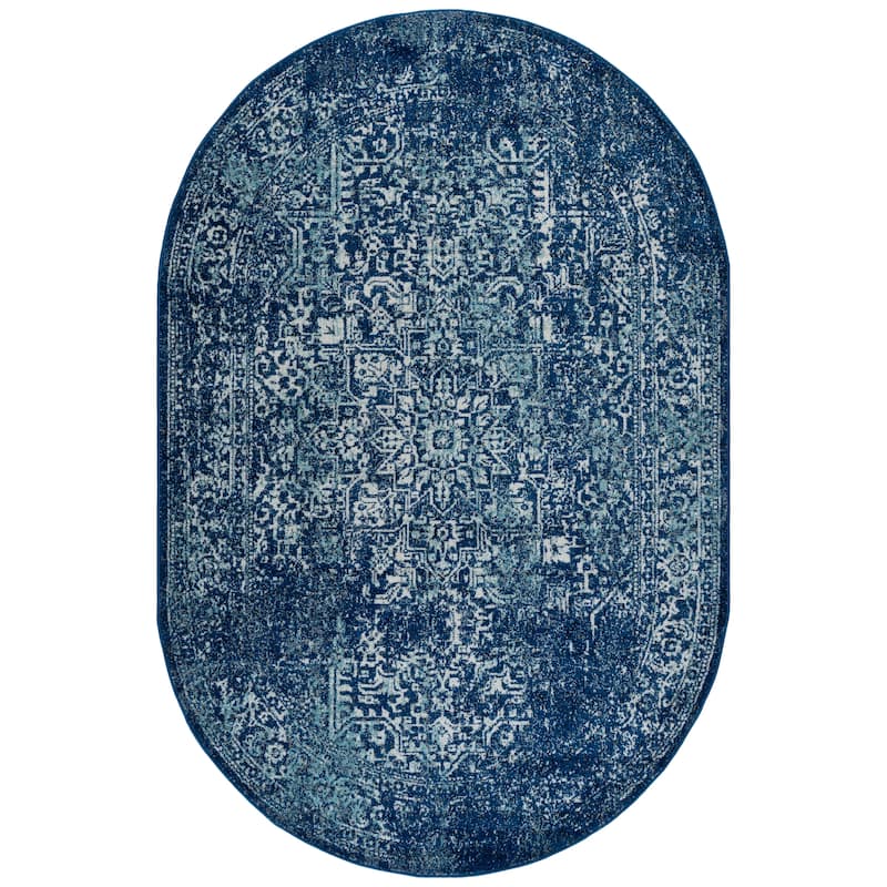 SAFAVIEH Evoke Pety Vintage Distressed Rug - 6' x 8' Oval - Navy/Ivory