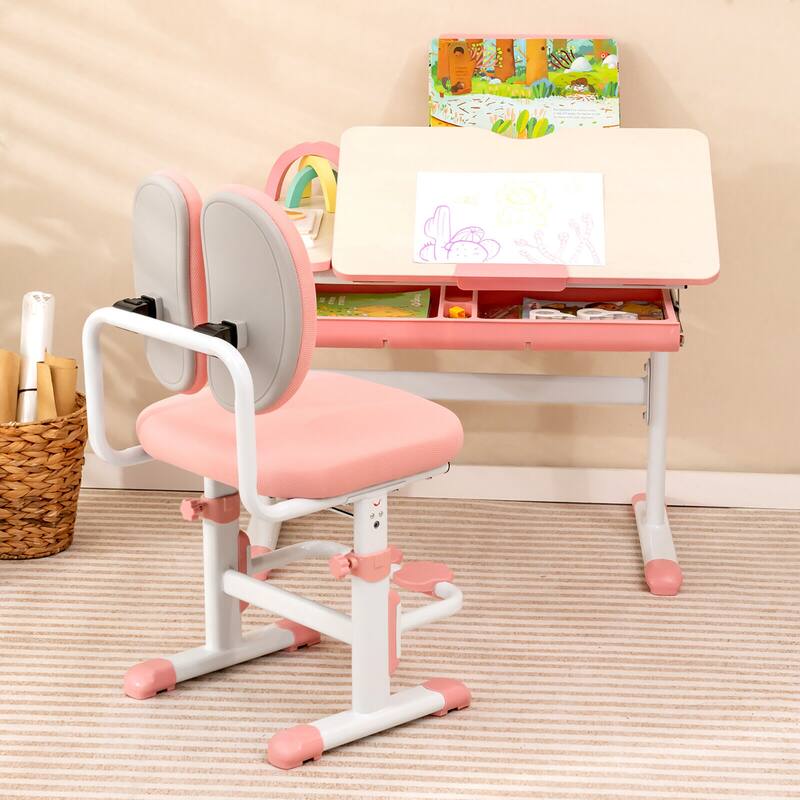 Gymax Kid's Study Desk & Chair Set Height Adjustable with Tilt Desktop