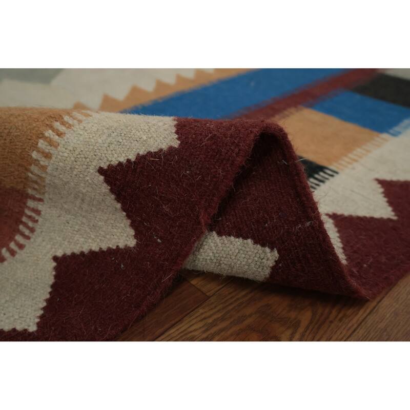 Hand Woven Oriental 100% Wool Carpet Southwestern Tribal Beige & Ivories Kilim Area Rug - 15' 2'' X 7' 11''