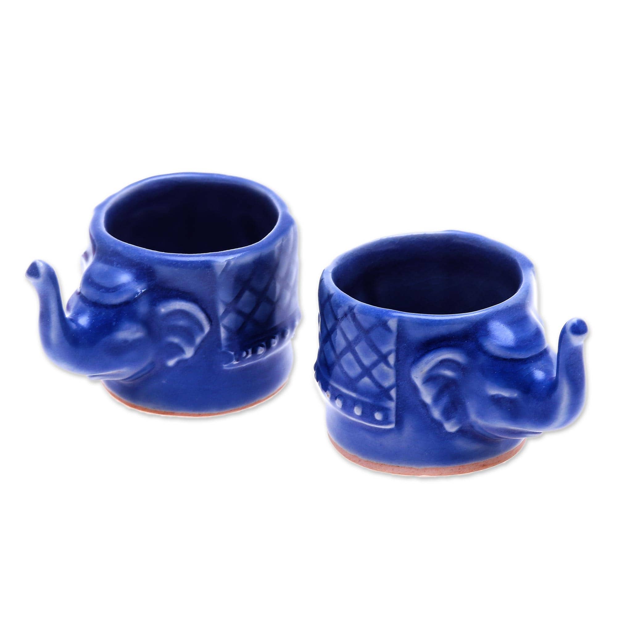 Novica Handmade Elephant Essence In Blue Celadon Ceramic Teacups (Pair