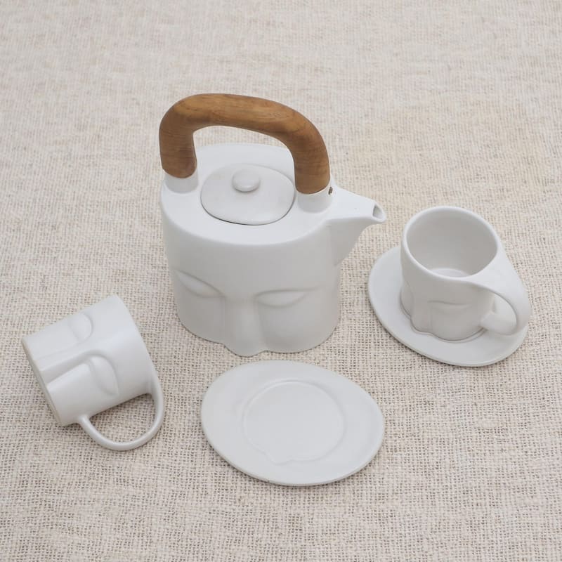 Novica Handmade Peaceful Visage Ceramic Tea Set (Set For 2)