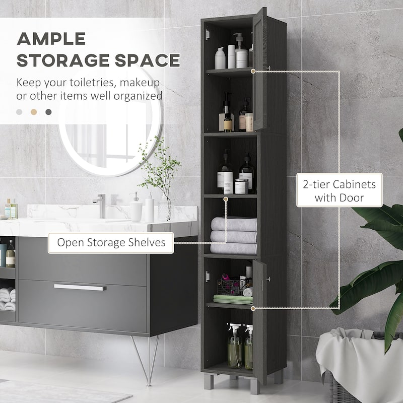 Distressed Grey Particleboard Bathroom Floor Cabinet with Mirror Door - 11.75" W x 11" D x 70.75" H