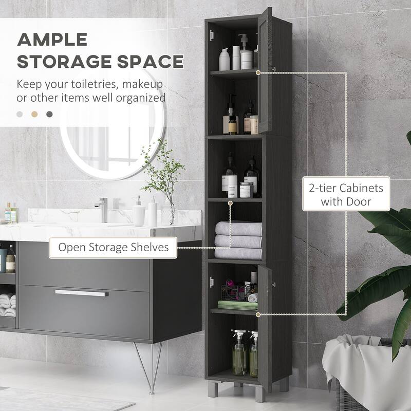 Kleankin Tall Bathroom Storage Cabinet With Mirror