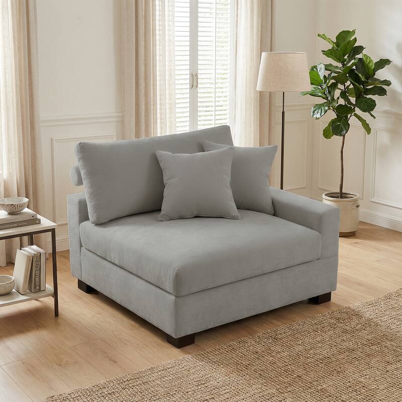 Plush Chenille Single Modular Sectional Sofa Chaise with Pillows