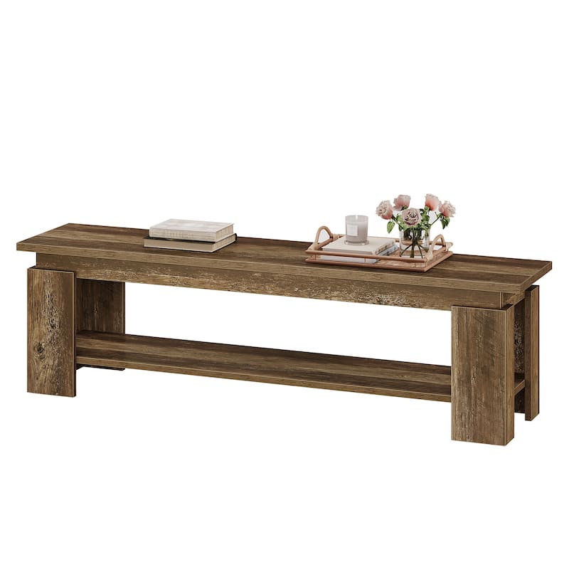 63-Inch Dining Bench for 2-3, Farmhouse Wooden Bench with Storage Shelf for Kitchen & Dining Room