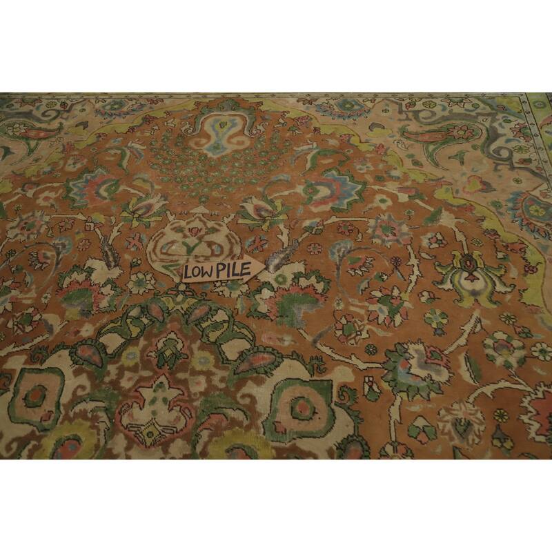 Hand Knotted Oriental 100% Wool Carpet Traditional Floral Oranges & Rust Tabriz Area Rug - 12' 10'' X 9' 9''