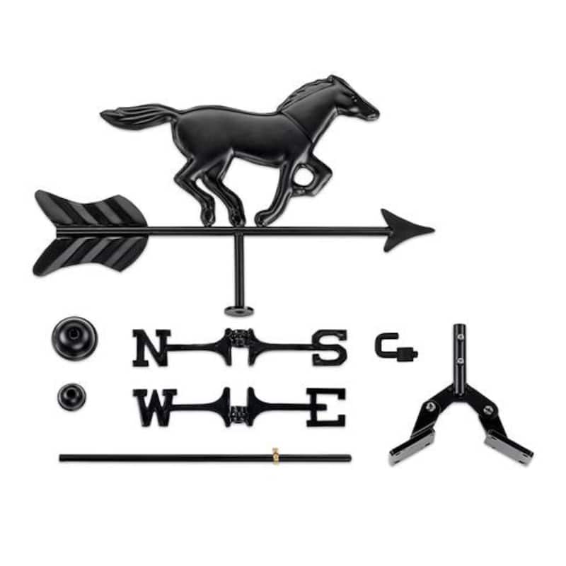 Modern Farmhouse-Inspired Horse Cottage / Shed Size Weathervane 801KR w/Roof Mount - Black Finish by Good Directions