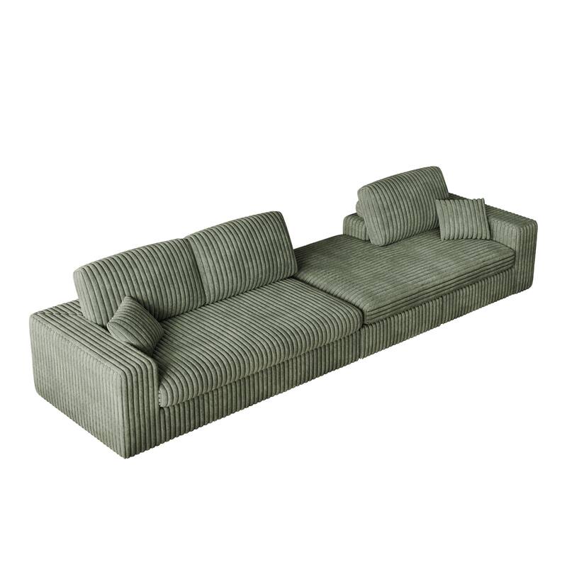L-Shaped Sectional Sofa with Chaise Lounge, Corduroy Modular Foam Sofa, Upholstered Sofa with 2 Cushion & 2 Throw Pillows