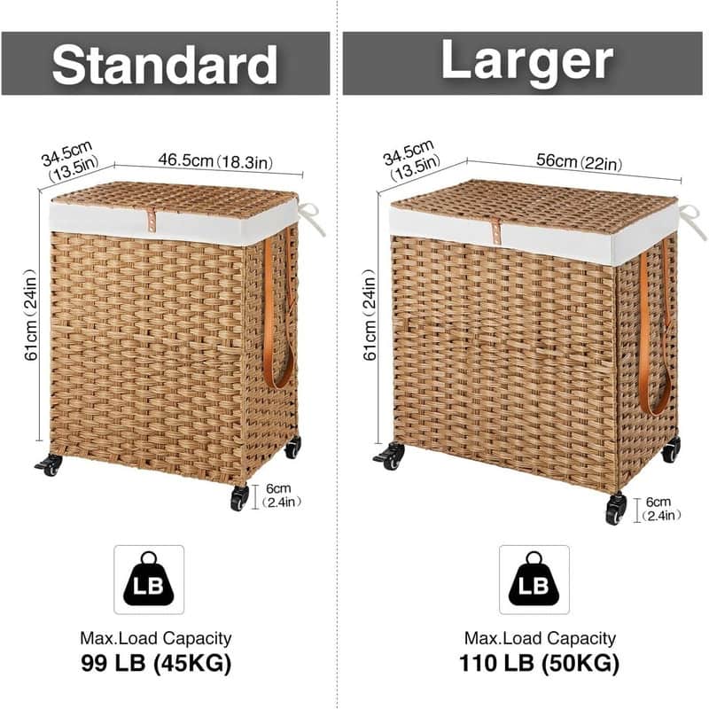 90L Divided Handwoven Hampers - 18.3"L x 13.5"W x 26.4"H