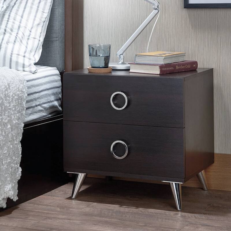 2 Drawers MDF Nightstand with Plastic Legs - Espresso