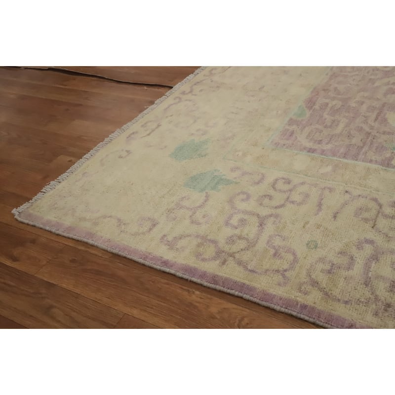 Hand Knotted Traditional Wool Purple Floral Area Rug - 9' 11'' X 9' 10''