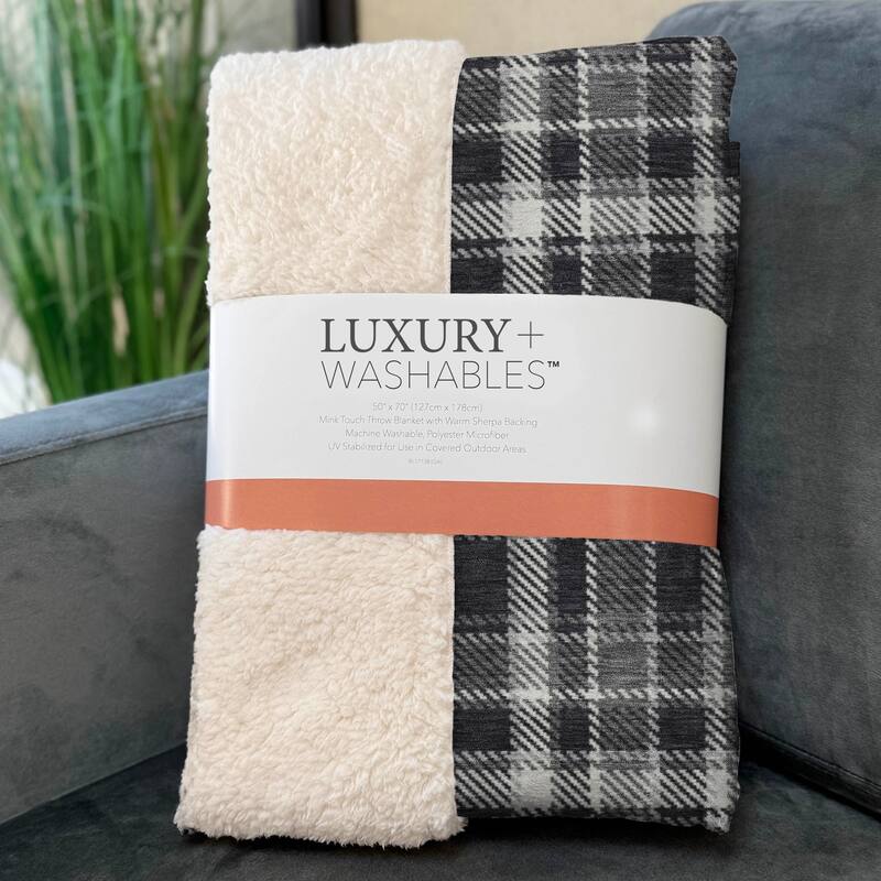 Premium Machine Washable Plaid Sherpa Throw Blanket
