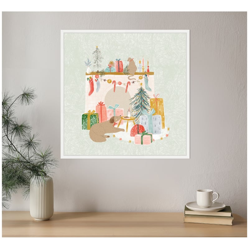 Kate and Laurel Sylvie Framed Canvas Festive Holiday Pet Fireplace by Jill Labieniec