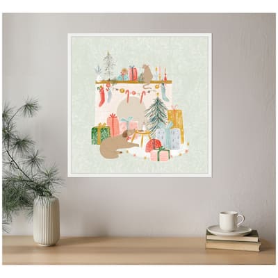 Kate and Laurel Sylvie Framed Canvas Festive Holiday Pet Fireplace by Jill Labieniec