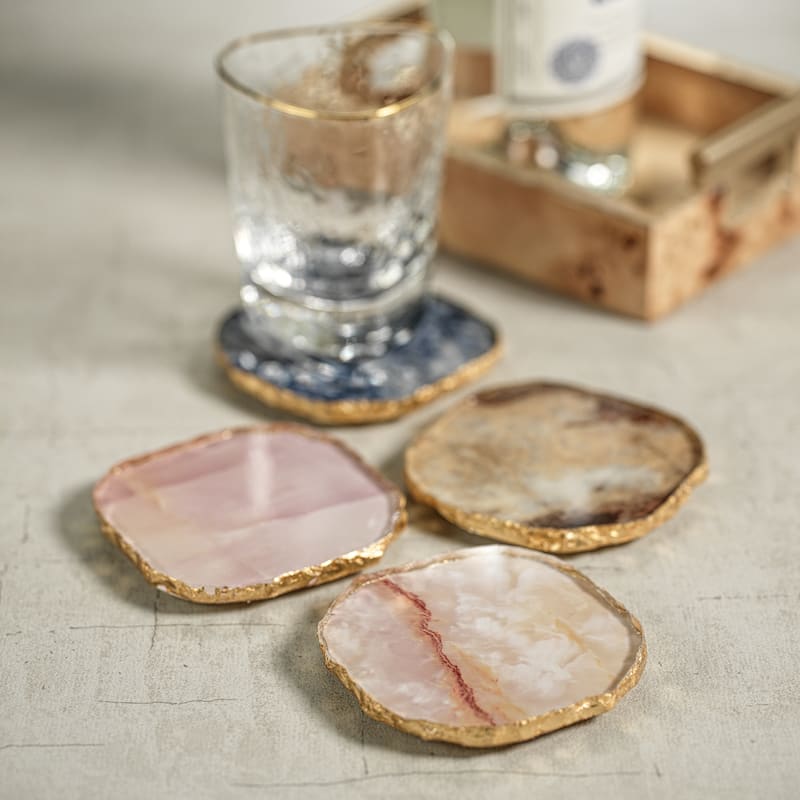 Viken 4-Piece Agate Marble Glass Coaster Set