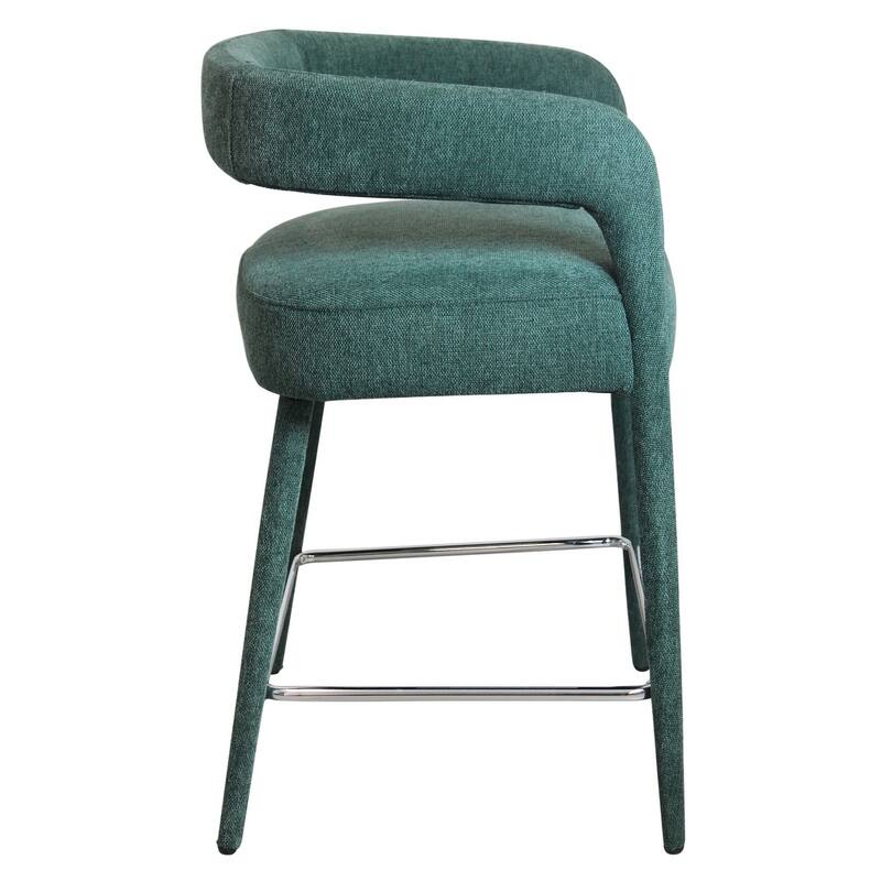 HomeRoots 25" Teal Blue Metal and Fabric Low Back Counter Height Bar Chair