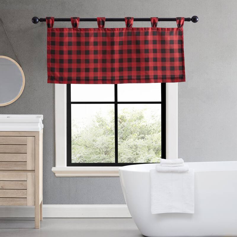 Eddie Bauer Mountain Plaid Red Tab Top Window Valance - 50 x 20