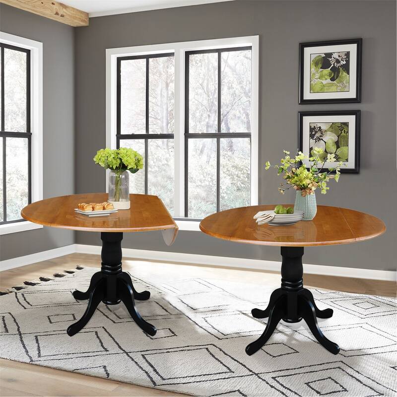 Round Pedestal Base Solid Wood 42-inch Drop-leaf Dining Table