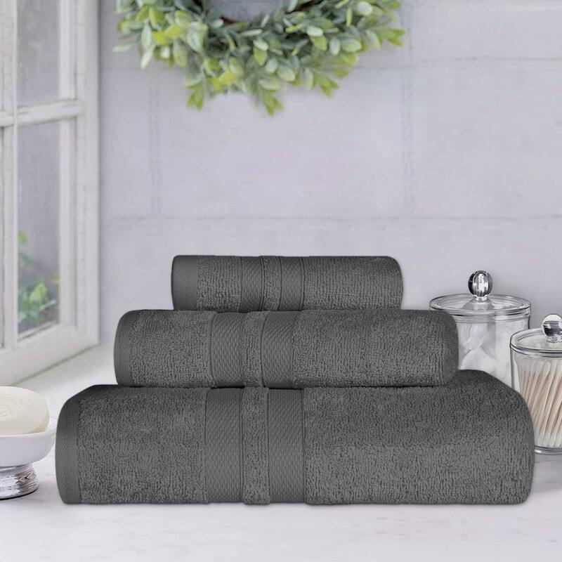 Blue Nile Mills Geneva Cotton Solid 3 Piece Towel Set - Charcoal
