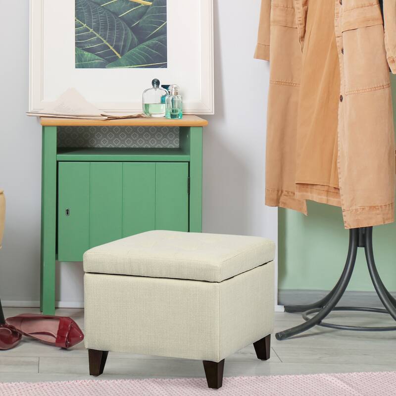 Adeco Square Fabric Storage Ottoman with Tufted Flip Top