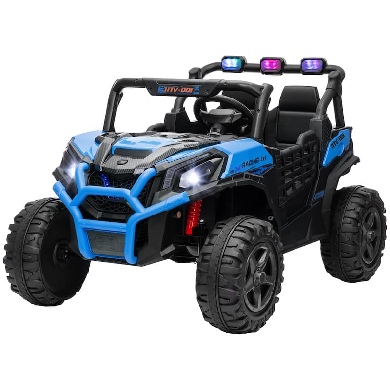 24V Kids Ride-On Car with Parent Remote Control, Battery Powered Electric Car Blue Off-Road Toy Car with Safety Belts