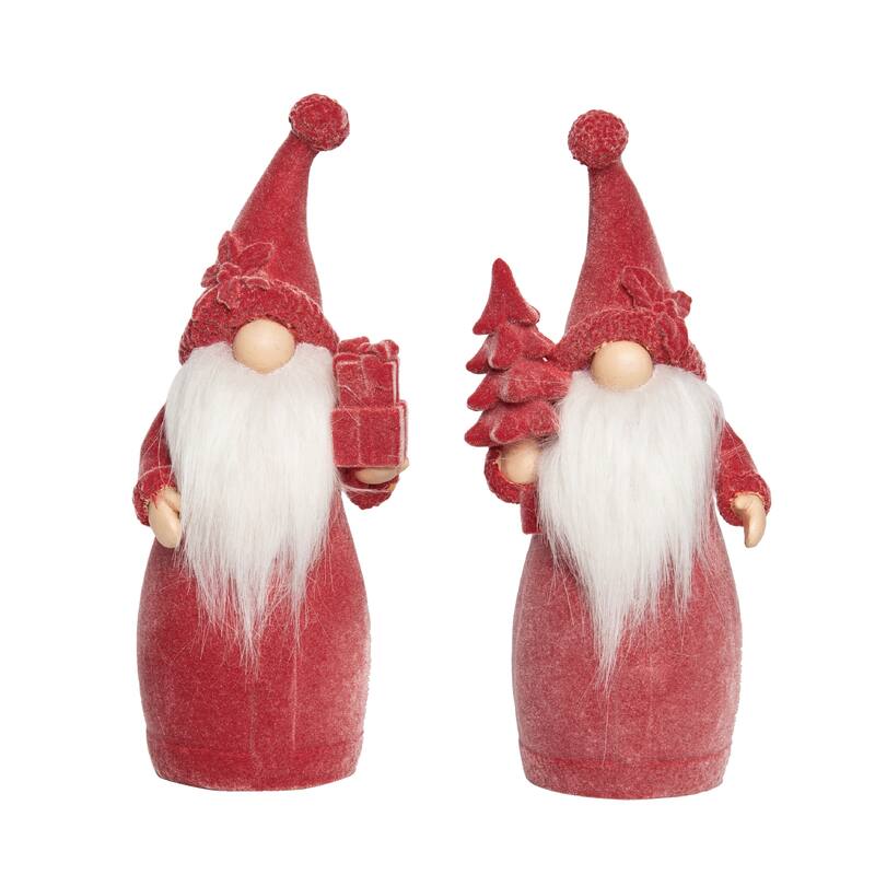 Transpac Resin Flocked Bearded Gnome Santa Figurine Set of 2 Christmas Home Decorations